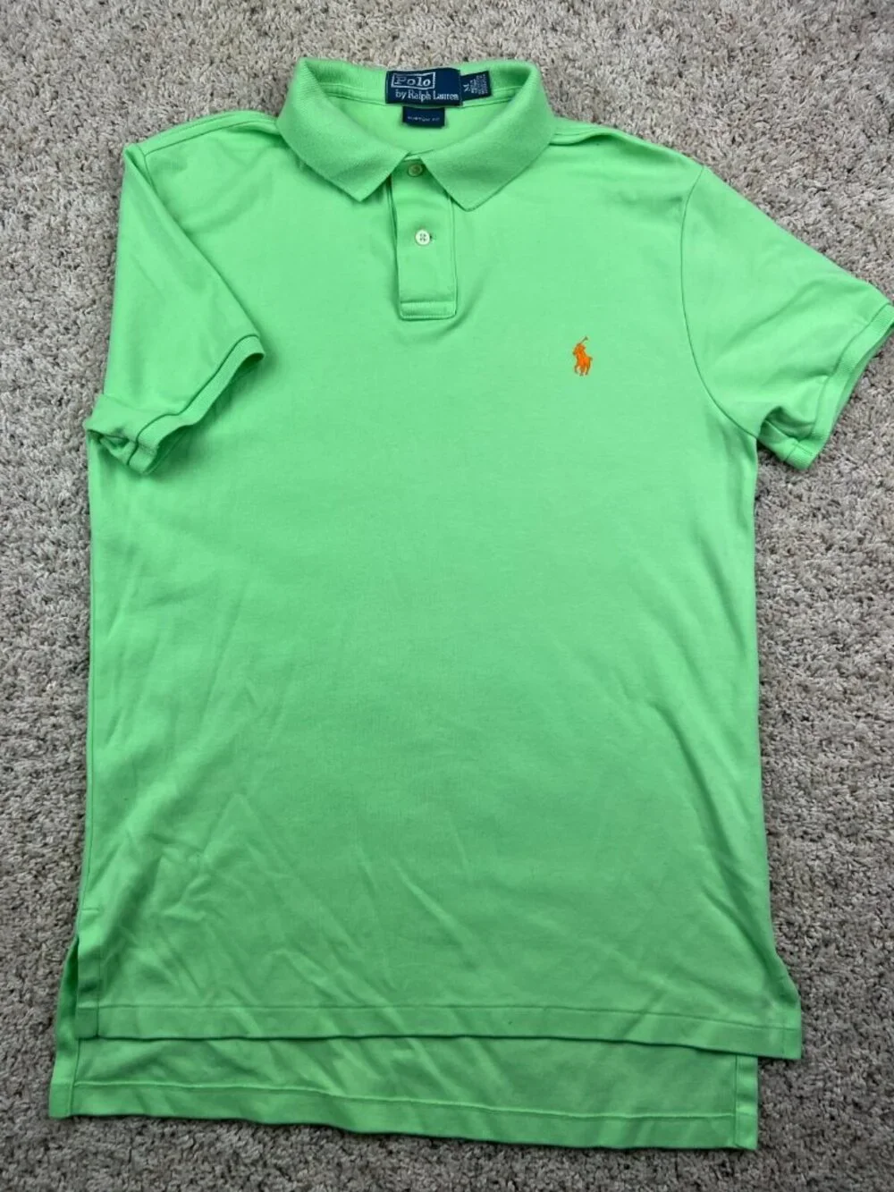 Polo Ralph Lauren Polo Shirt Size Medium Green Custom Fit Cotton Orange Pony